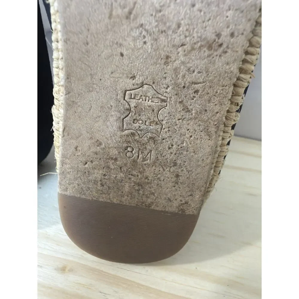 Tory Burch Arianne Espadrilles Black Suede Raffia Logo Flats Women's Size 8M